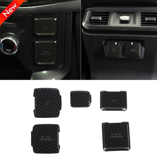 For 21+ Ford F150 Carbon Fiber Front &Rear Power/USB Charging Socket Cover Trim - Picture 2 of 11