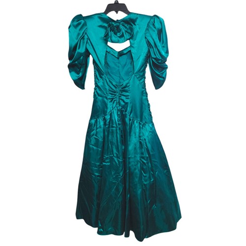 Gunne Sax Jessica McClintock 80s Green Open Back Bow Party Prom Dress Size 3/4 - Picture 2 of 13
