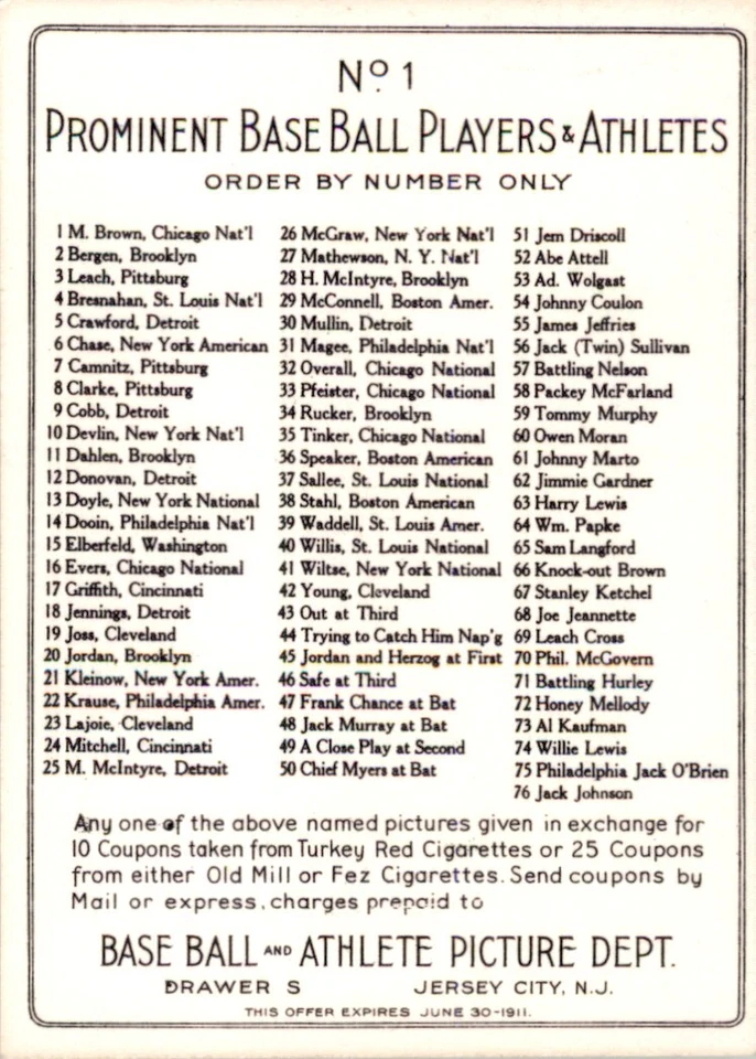 1982 Renata Galasso 1911 T3 Turkey Red Reprints BROWN Chicago #1 - Image 2 of 2