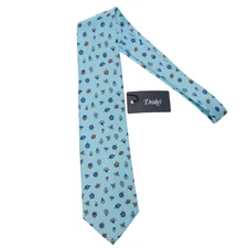 Drake's NWT Neck Tie in Light Blue w/ Blue & Orange Mini Pattern 100% Silk