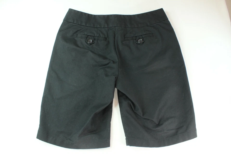 PANTALONES CORTOS ANN TAYLOR Talla 2 CURVY Mujeres NEGRO Chino Sarga Bermudas Caminar Elásticas Foto 2 de 4