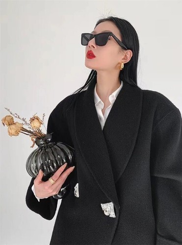 2024Mulberry Silk Double Sided Wool Coat Women's Button Full Diamond Trench Coat - Bild 17 von 28