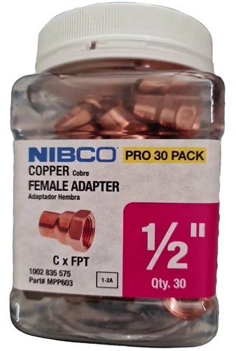 NIBCO PRO 30 Pack 1/2" Copper Female Adapter. C x FPT. NEW. Part # MPP603