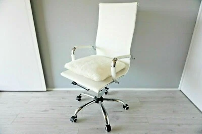 MILABERT Genuine Cream White Sheepskin Seat Pad Chair Cushions Soft Wool Quilted Base New