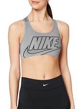 Women's Nike Swoosh Futura Medium-Support Sports Bra Grey Black Sz XS BV3643-084