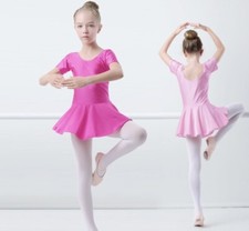 Pink Ballet Leotard/Skirt.Short Sleeve Dress.3-4,5-6,7-8,9-10 years.Skating Tutu