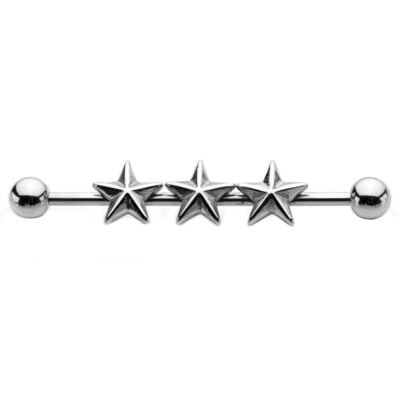316L Surgical Steel Industrial Scaffold Barbell 3 Star Ear Cartilage 1 3/8'' 14G
