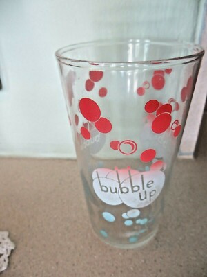 bubble-up with the bubbles soda fountain, dime store,  glass soda pop glass