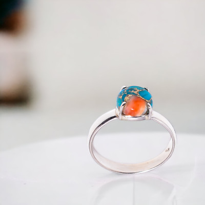 Natural Oyster Turquoise Gemstone Statement Ring Size  925 Silver