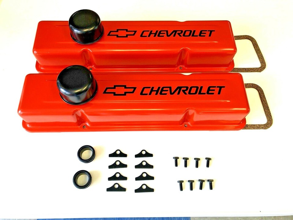 Chevrolet Steel Valve Covers Orange TALL COVERS Chevy Engine Dress Up ...