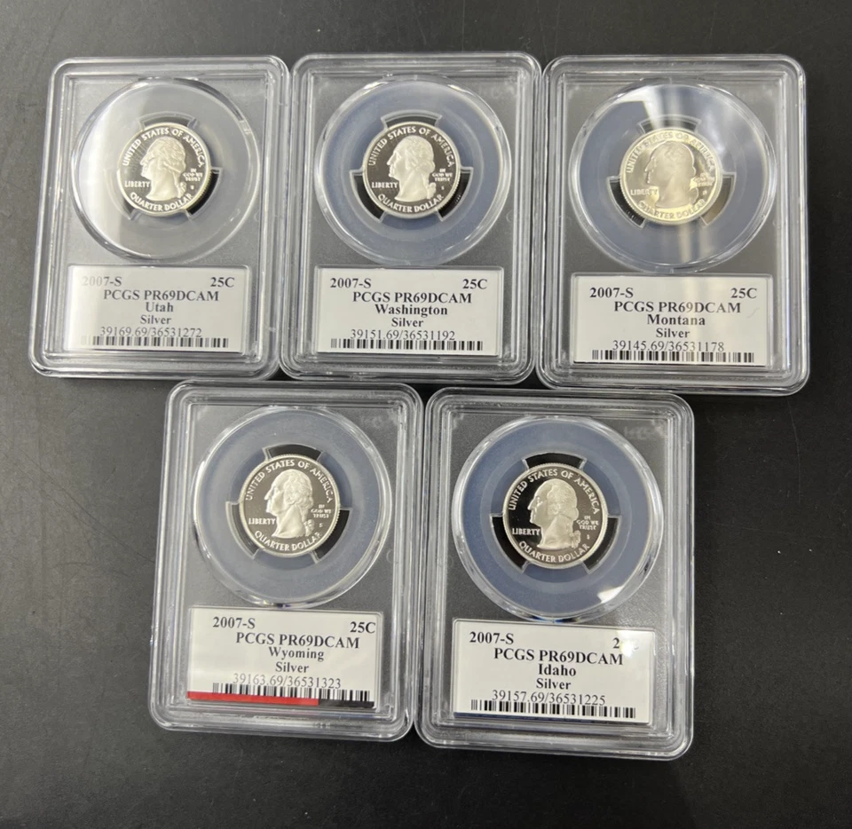 2007 S Complete 5 Coin Silver Proof Quarter Set PCGS Graded PR69 DCAM Flag Label - Image 2 of 4