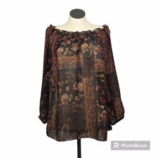 Chaps Off Shoulders Tunic Womens Size 1X Multicolor balloon Long sleeve Pullover