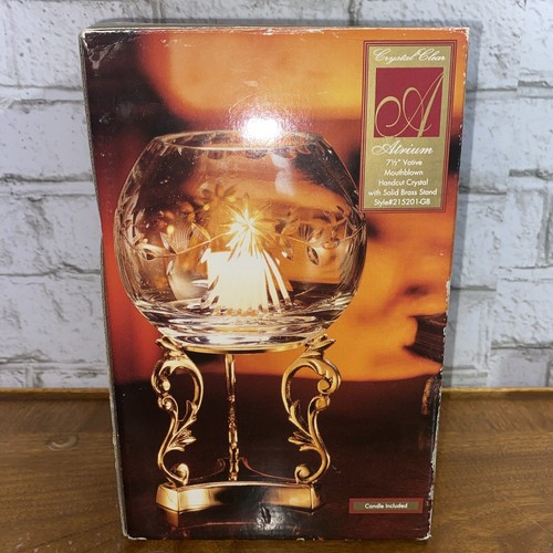 VTG Candle Holder Atrium Crystal Mouthblown Handcut Crystal Solid Brass Stand - Picture 12 of 16
