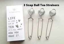 3X Snap Ball Tea Strainers-Stainless Steel Tea Infuser Filter with Handle, NIB