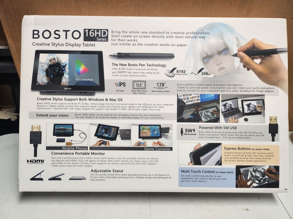 Bosto 16HD Series 15.6” Creative Stylus Display Tablet | eBay