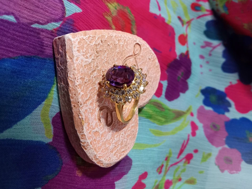 rings for women, AAA, blue purple sapphire, rose gold over 925 silver ring halo - Image 2 of 3