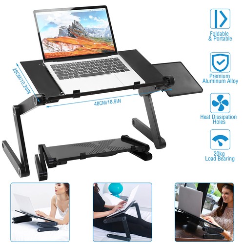 Folding Laptop Table Computer Desk Stand Bed Sofa w/Mouse Pad Adjustable Legs - Picture 12 of 16