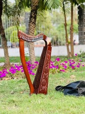 Rosewood 19 Strings Irish Lever Lyre Harp with Carry Bag, Tunning Key, strings