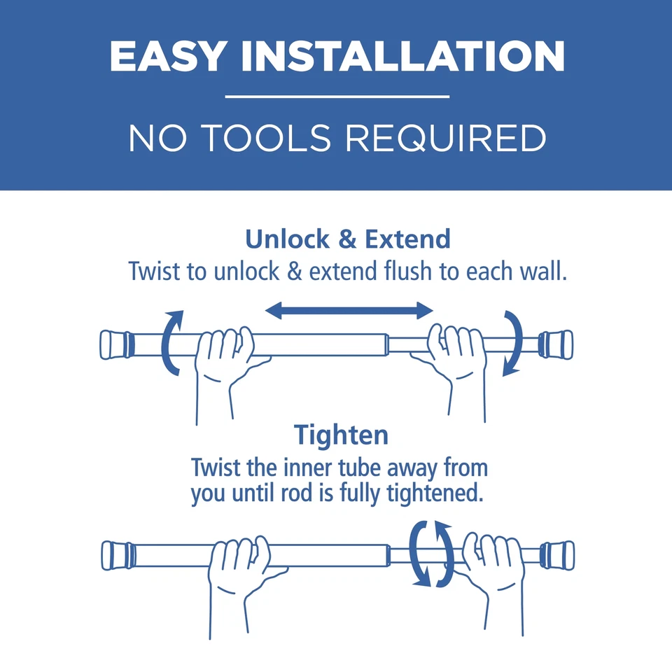 Barra de cortina de ducha de tensión ajustable, 44” - 72”, sin perforación, níquel satinado Foto 3 de 4