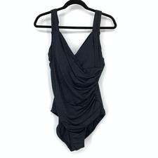 Jantzen Ruched Front One Piece Swimsuit Womens Size 12 Black NEW