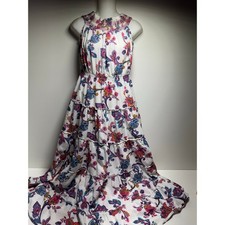 Charlie Paige Boho Sleeveless Smocked Neck Maxi Dress Multi Color Floral Cotton 