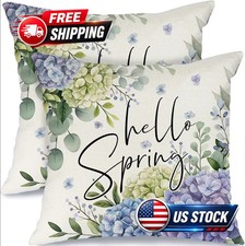 Spring Pillow Covers 18X18 Set of 2 Blue Hydrangea Floral Butterfly Throw Pillow