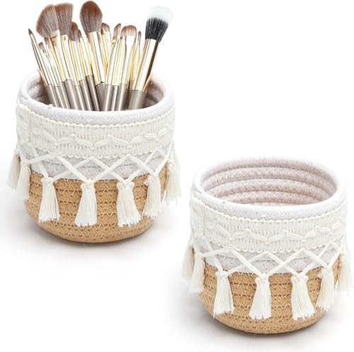 Panier Boho en Coton Tressé Main Organisateur de Maquillage Durable