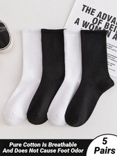 5 Pairs Men Women Socks Cotton Harajuku Korean Style School Middle Tube Solid C