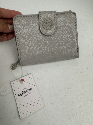 Kipling Women's Pixi Nylon Cement Grey Python Print Trifold Wallet Organizer NEW - Picture 12 of 12