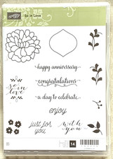 14 Gently Used "SO IN LOVE" Rubber Stamps Stampin Up Flowers Leaves Sentiments