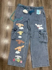 New Sanrio Cinnamoroll Belted Cargo Jeans w Chain 16 NEW NWT 38x32 NWT