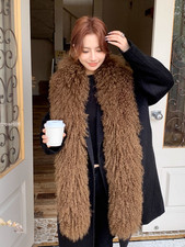 100 Real Mongolian Lamb Fur length Scarf Cape Real Sheep Fur Collar Shawl