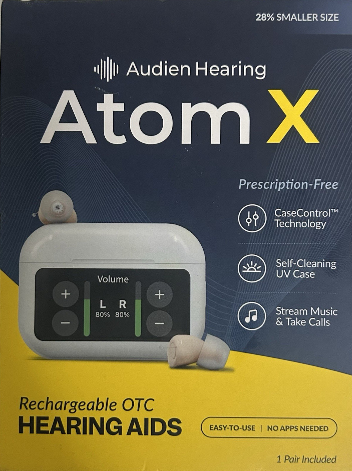 Audien Hearing  ATOM X -Rrchargeable OTC Hearing Aids New Box FREE SHIPPING