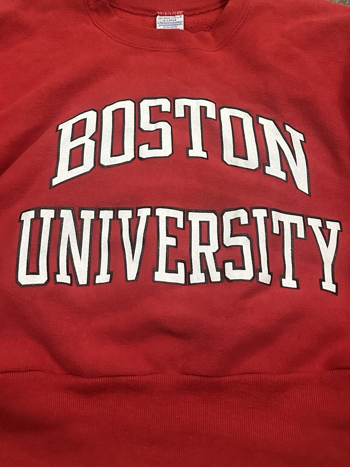 Vintage 90’s Champion Boston University tejido inverso recortado cuello redondo talla XL Foto 2 de 4
