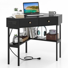 Corner Desk w/ Built-in Charging Station Storage Drawers  Open Shelves Office