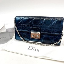 CHRISTIAN DIOR Cannage New Lock Chain Wallet Shoulder Bag Navy Quilted Leather