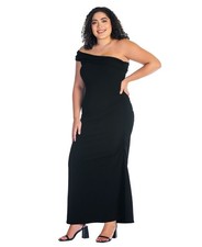 24seven Plus Size 2X Formal One Shoulder Ruched Mermaid Maxi Dress Black $79