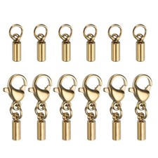 6pcs Cord End Cap 2mm ID Lobster Claw Clasp End Caps Stainless Steel Gold Tone