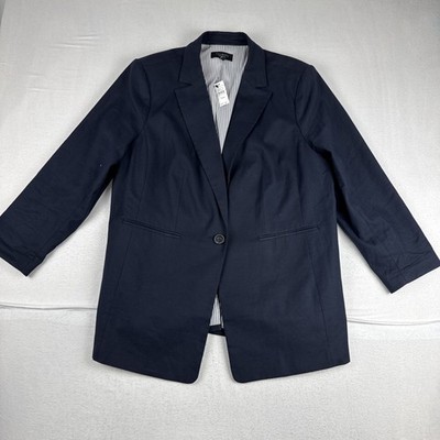 New! Talbots Plus Petite Navy Blazer Sz 16WP Cotton Linen Blend Office Business