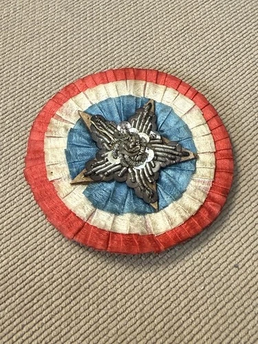 American Civil War Patriotic Ribbon Cockade Union Silver Bouillon Star