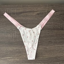 Pink By Victoria  s Secret Large Pink Stripe Extra Low Rise,Logo Thong Panties