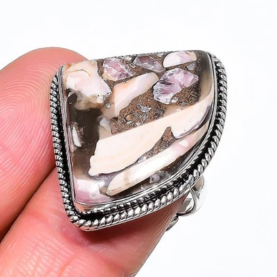 Bague réglable en cuivre rhodochrosite pierre précieuse beau bijou fait... - Photo 1/4