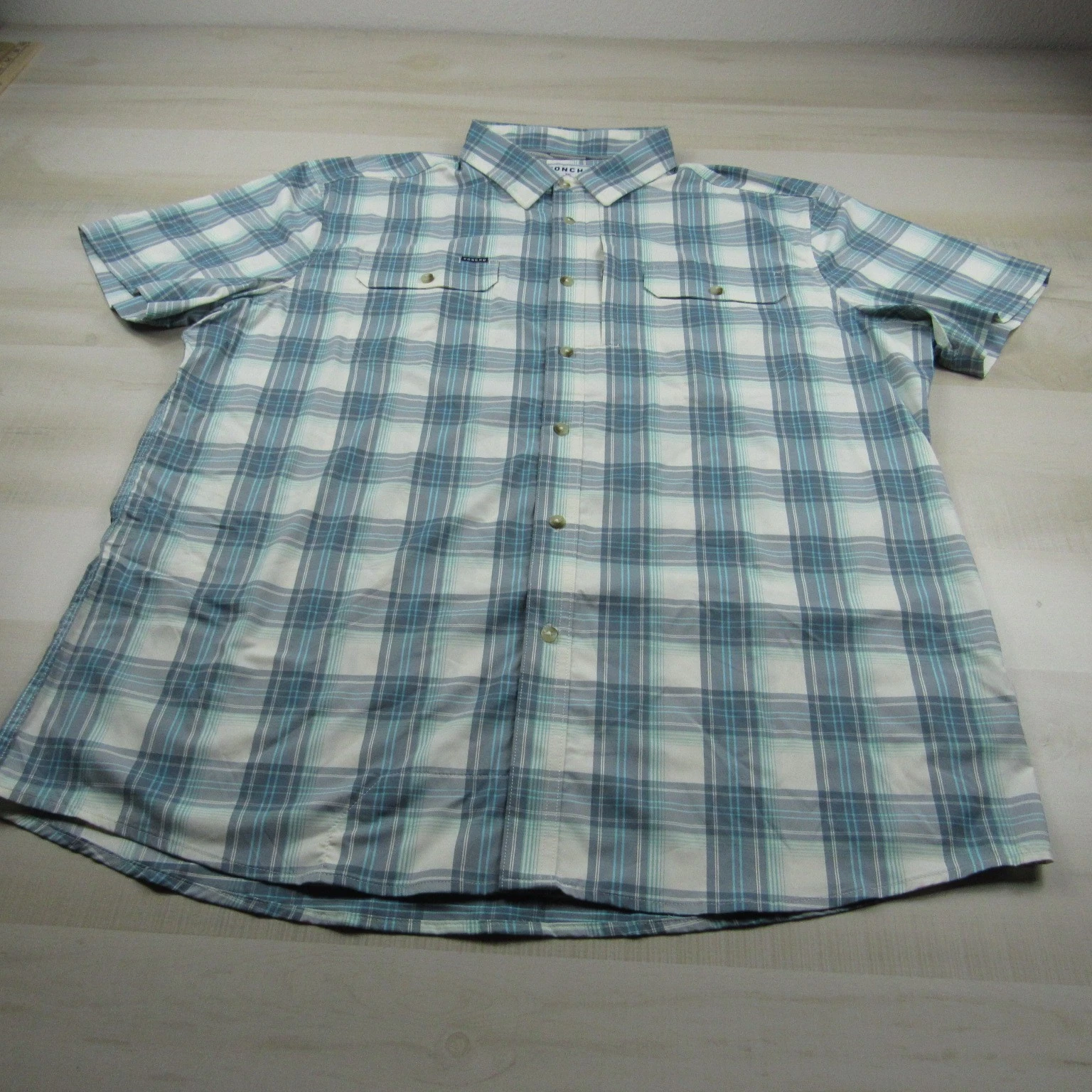 Poncho Shirt Men 2XL XXL Blue Green Slim Fit Button Down Vented Outdoor Fishing