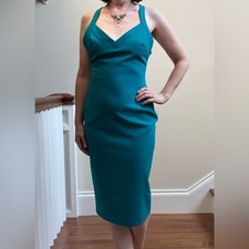 NWT BHLDN Likely Alexia Teal Cross Back Bodycon Midi Dress Form Fitting 4