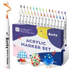 30 Colors Acrylic Paint Pens for Rock Painting, Extra Brush Tip, Water Based ...