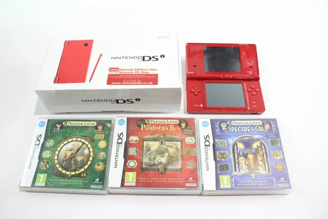 Nintendo DSI Red Boxed w/ Charger & Layton Games *Complete*