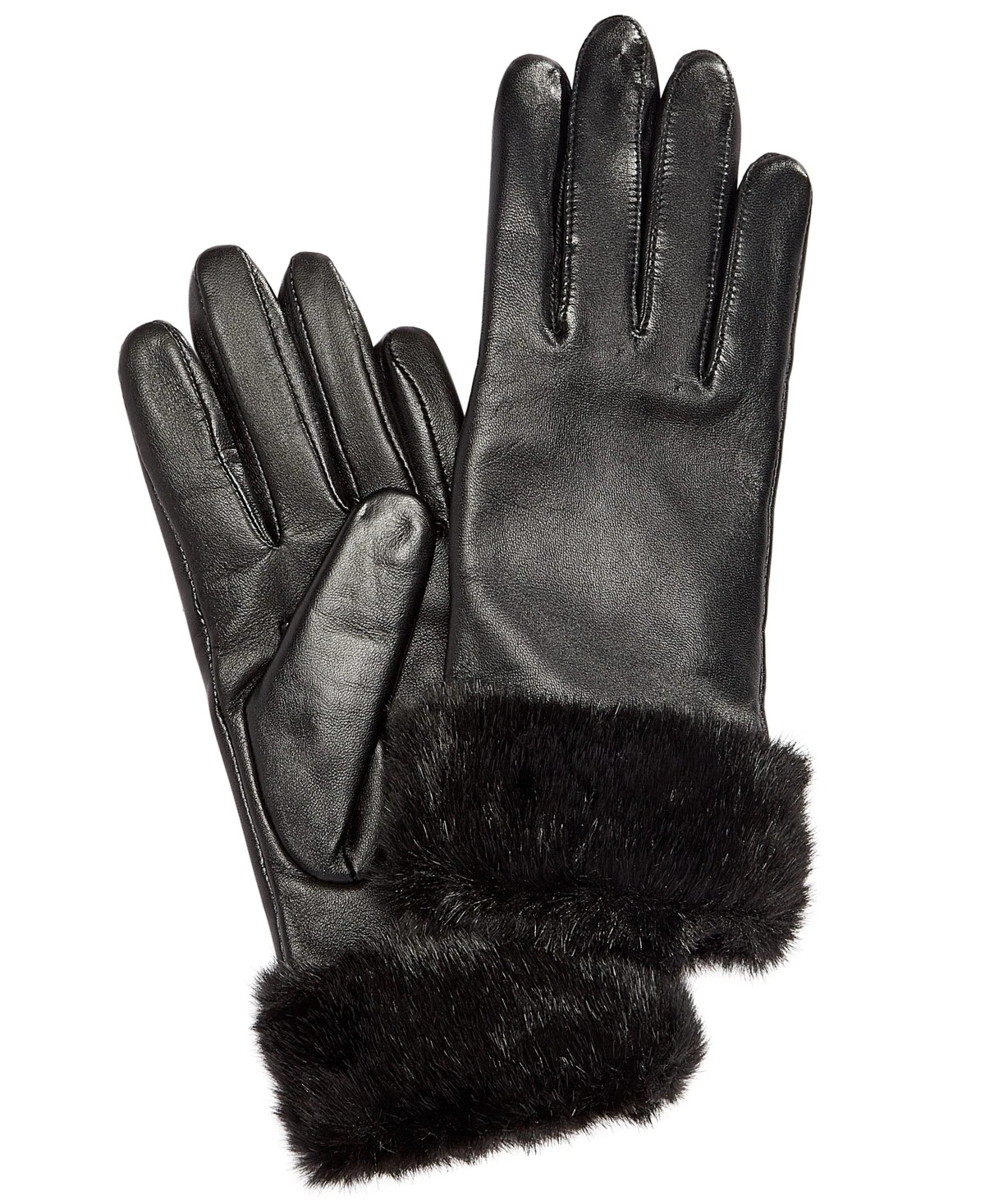 Charter Club Women's Faux Fur-Cuff Leather Tech Gloves Black S