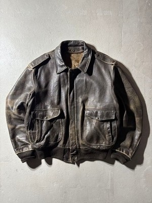 Schott A2 Flight Jacket Brown Leather Men Size 48 Vintage Boxy Authentic