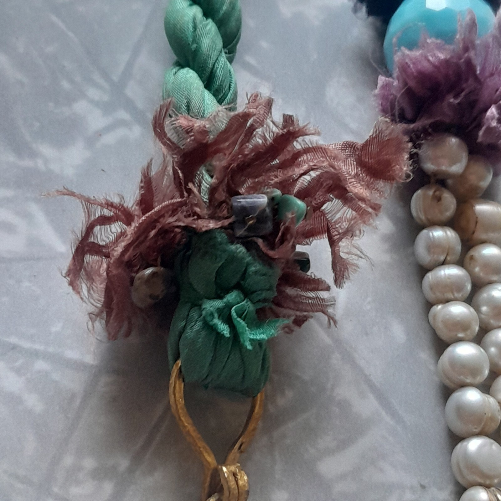 NECKLACE ARTISAN STATEMENT OOAK ASSEMBLAGE PEARL … - image 14