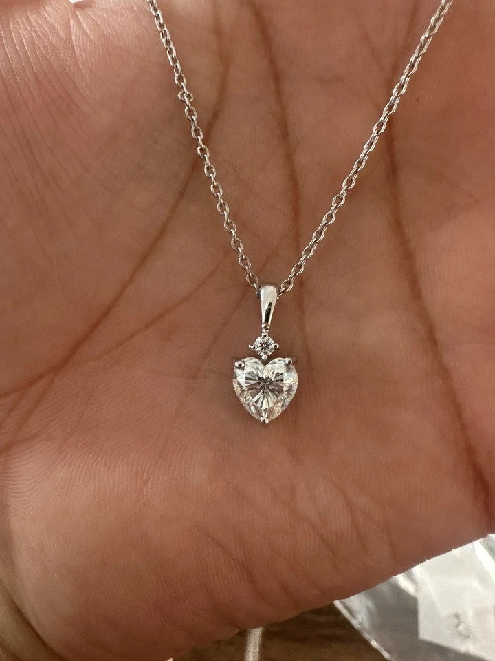2ct Heart Cut Moissanite Pendant Necklace 14K White Gold Jewelry for women - Image 3 of 4